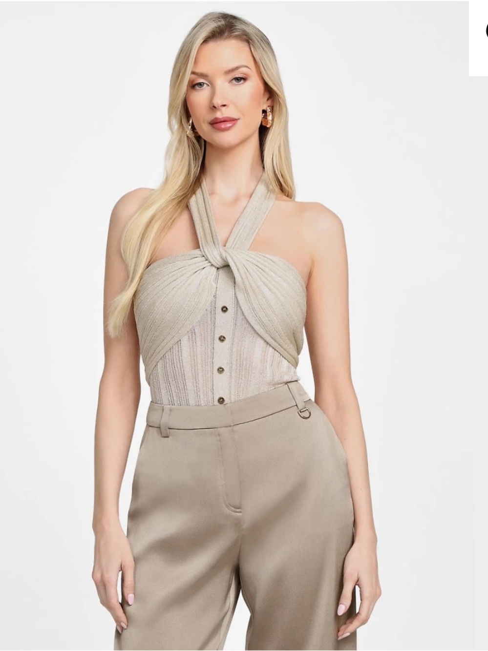 Marciano Beige Twist Halter Sweater Top - Size S